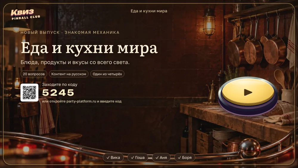 Табло выпуска: лобби с кодом комнаты «Еда и кухни мира»