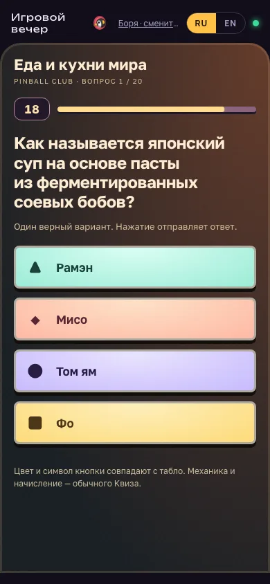 Телефон игрока: варианты ответа «Еда и кухни мира»