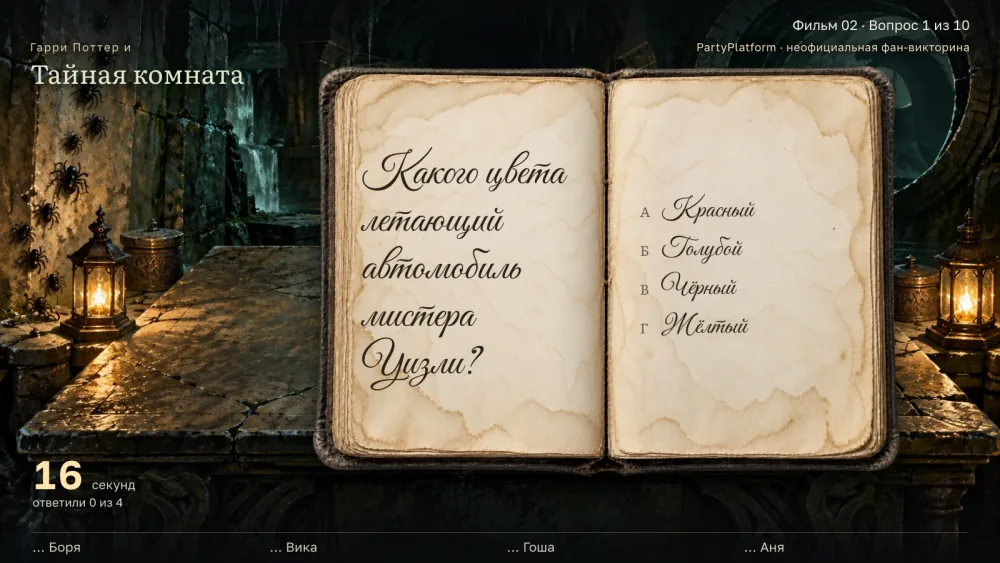 Табло выпуска: первый вопрос партии «Гарри Поттер и Тайная комната»
