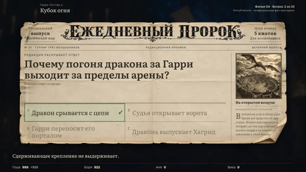 Табло выпуска: разбор второго вопроса «Гарри Поттер и Кубок огня»